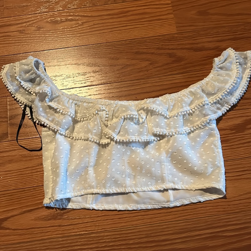 Forever 21 flutter sleeve off the shoulder crop M - Picture 5 of 6